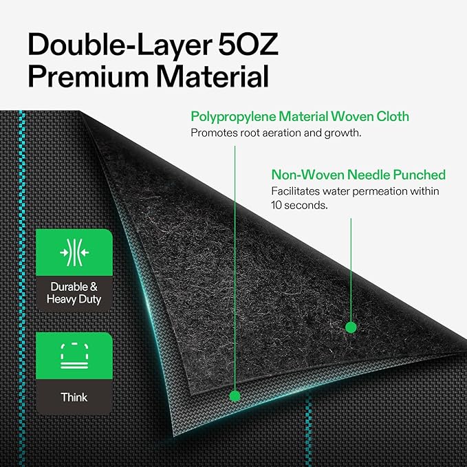 VIVOSUN Premium Weed Barrier Landscape Fabric Heavy Duty 6ftx300ft 5oz Double-Layered Weed Control Mat with High Permeability Commercial Ground Cover Easy Set up &amp Superior Weed Control