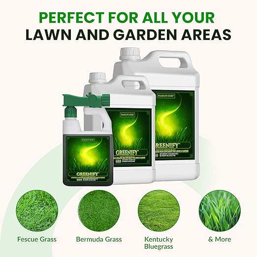 Humboldts Secret Greenify | 12-0-0 Nitrogen &amp 6% Iron Liquid Lawn Fertilizer Concentrate | Chelated Iron Supplement for Healthy Grass Turf and Garden Growth | 2.5 Gallon Refill for Healthy Growt
