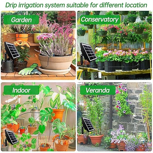 Automatic Drip Irrigation Kits Solar Powered Easy to Get Water Garden Irrigation Kit Multipurpose Greenhouse Kit for Balconies Patios Greenhouses Gardens