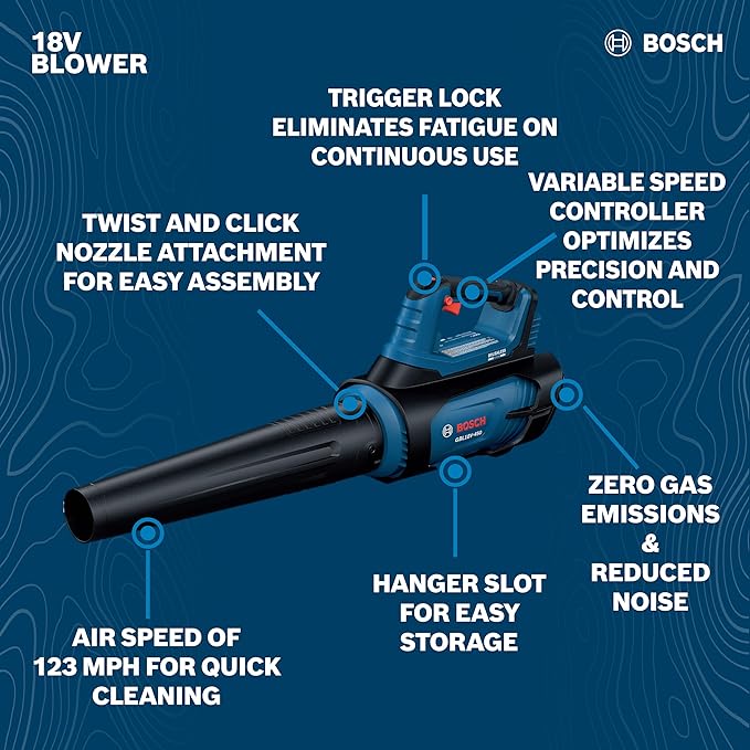 BOSCH GBL18V-450N 18V Brushless Cordless Leaf Blower 450 CFM Jobsite Air Broom for Workshop &amp Yard Cleanup (Bare Tool)