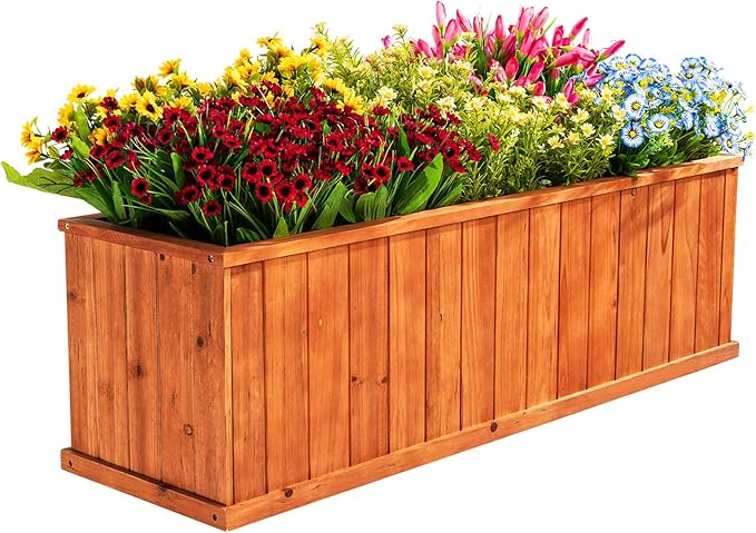 IDZO Wooden Window Box 40 in Spacious Wooden Planter Boxes with Convenient Drainage Holes Durable Oil Coated Window Box for Flowers &amp Plants Decor Garden Balcony Backyard Easy Assembly