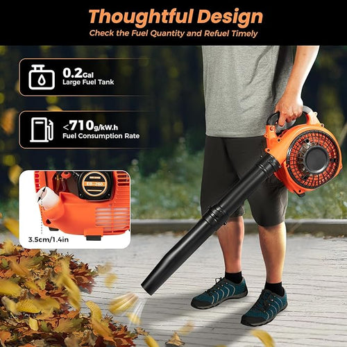 2-Stroke Handheld Gas Powered Leaf Blower 4.59ft³/h 7000rpm Gasoline Grass Sweeper Gas Engine Cordless Leaf Blower for Cleaning Lawn Snow Blowing Yard Patio and Sidewalk