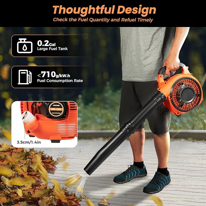 25.4CC 2-Stroke Handheld Leaf Blower Portable Gas Leaf Blower with Hand Pull Start and Electronic Ignition for Snow Blowing &amp Yard Cleaning 7000rpm Powerful Clearing Performance