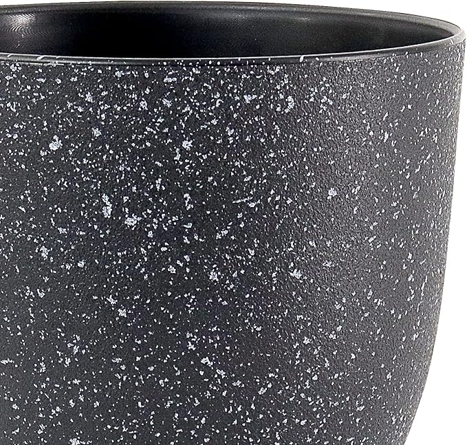 12/10/9 Large Modern Plant Pots Plastic Planters with Drainage Holes and Saucers for Indoor Outdoor Plants Flowers Black Speckles