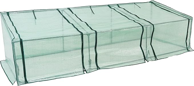 Sunnydaze Outdoor Portable Mini Cloche Greenhouse with 3 Zipper Doors and Slanted Top - Green