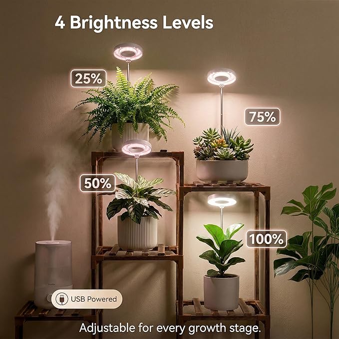 3pcs Grow Lights for Indoor Plants 20 LEDs Full Spectrum Plant Light for Indoor Plants Height Adjustable Growing Lamp with Detachable Base 3/6/9Hrs Timer 4 Brightness