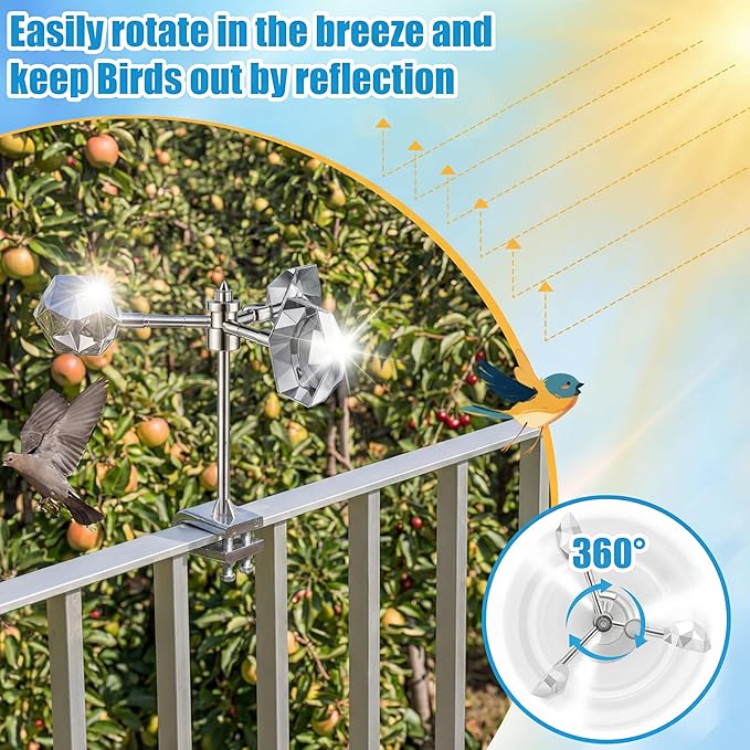 4 Pack Reflective Bird Repellent Insulated Outdoor Bird Reflector Deterrent Rotating Reflective Device Prevents Pigeon Sparrows Collisions Suitable for Gardens Rooftops Farms and Power Towers