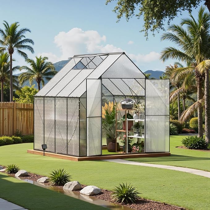 Green House for Outside Greenhouse for Outdoor Walk-in Garden Greenhouses Heavy Duty Polycarbonate Greenhouse Backyard Green Houses8x8