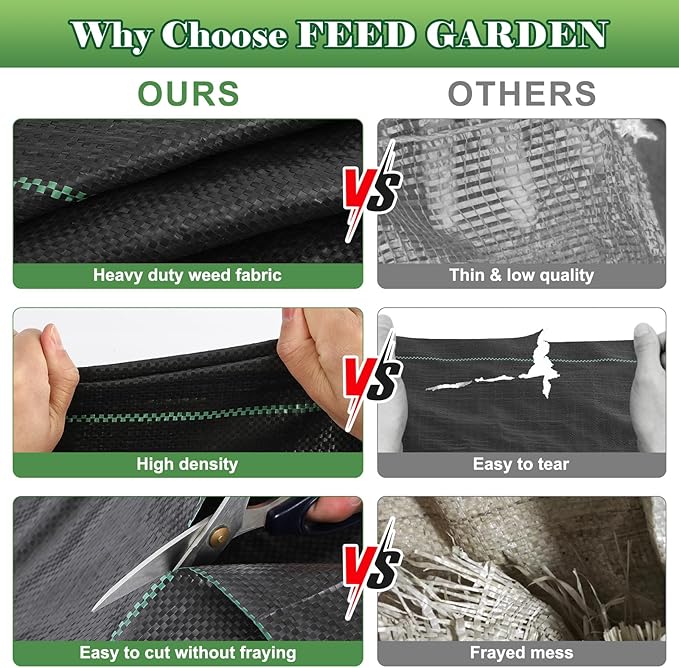 FEED GARDEN 4FT x 100FT Landscape Fabric Weed Barrier Fabric Heavy Duty 3.2oz Ground Cover Geotextile Fabric for Gardening with 30 U-Shaped Stakes (2 Pack 4x50FT)