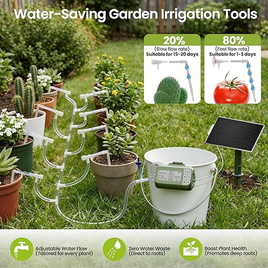 33FT 1/4'' Tube Drip Irrigation Kits Plant Watering Automatic Garden Irrigation Kits for 15 Potted Plants Plant Misters for Inside Irrigation System with Programmable Water Timer