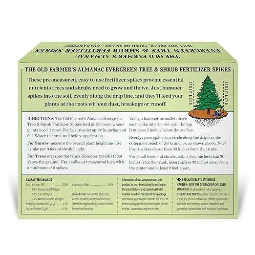 The Old Farmer's Almanac Evergreen Tree &amp Shrub Fertilizer Spikes 10-4-10 (12 Spikes - 3.0 Lbs)