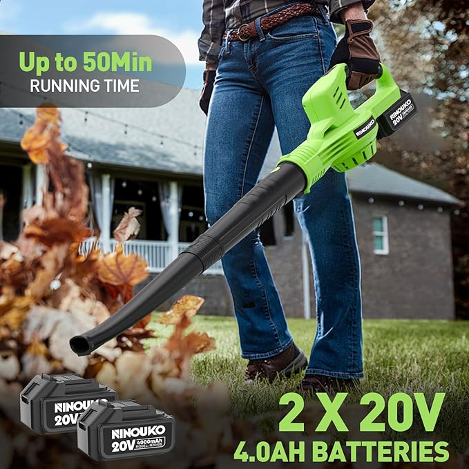 Leaf Blower Cordless 20V Electric Cordless Leaf Blower with 8000mAh Battery and Charger 2 Speed Modes 150MPH Lightweight Battery Powered Leaf Blowers for Lawn Care Patio Blowing Leaves and Snow