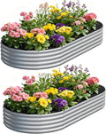 zizin 2 Pack Galvanized Raised Garden Bed Metal Oval Raised Garden Beds Outdoor Planter Box for Vegetables (8x4x1FT Silver)