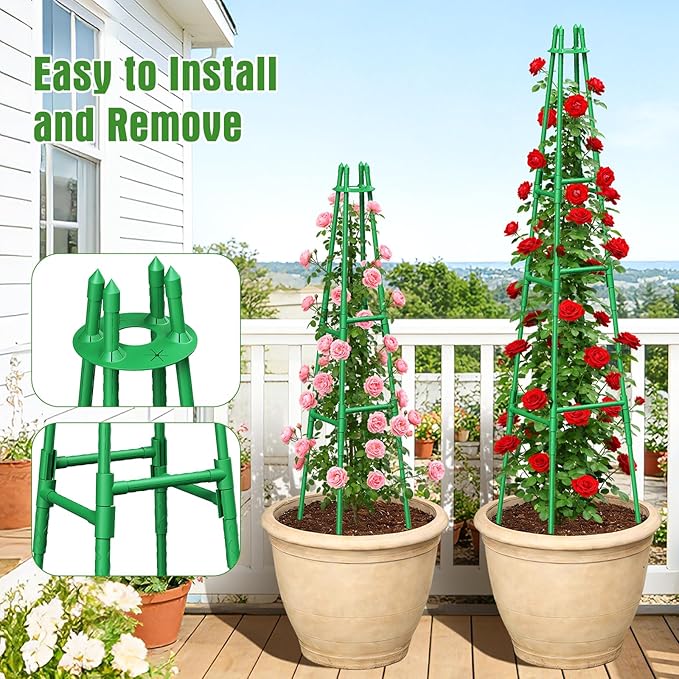 4 Pack 64 Tall Adjustable Obelisk Garden Trellis for Climbing Plants Rust-Proof Pe Coated Metal Plant Trellis Support for Raised Beds Potted Vines Cucumbers Tomatoes Indoor Outdoor Use (4 Pack)