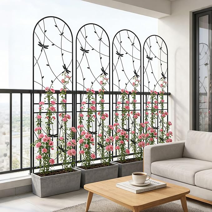 4 Pack Large Garden Trellis Heavy Duty Rustproof Iron Plant Trellis for Potted Plant Support Metal Climbing Rose Trellis Vine Vegetable Cucumber Black -86 H x 19.7 W