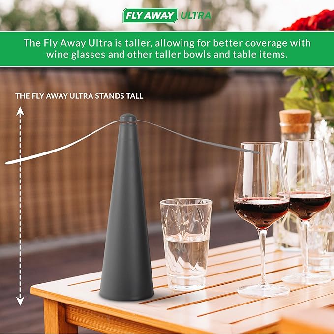 Fly Away Ultra - 2 Pack Rechargeable Outdoor Fly Fans for Tables with Ultrasound Outdoor or Indoor Tabletop use Restaurant Barbeque Events Deter Flies Wasps Bees Moscas and Bugs Hanging Hook.