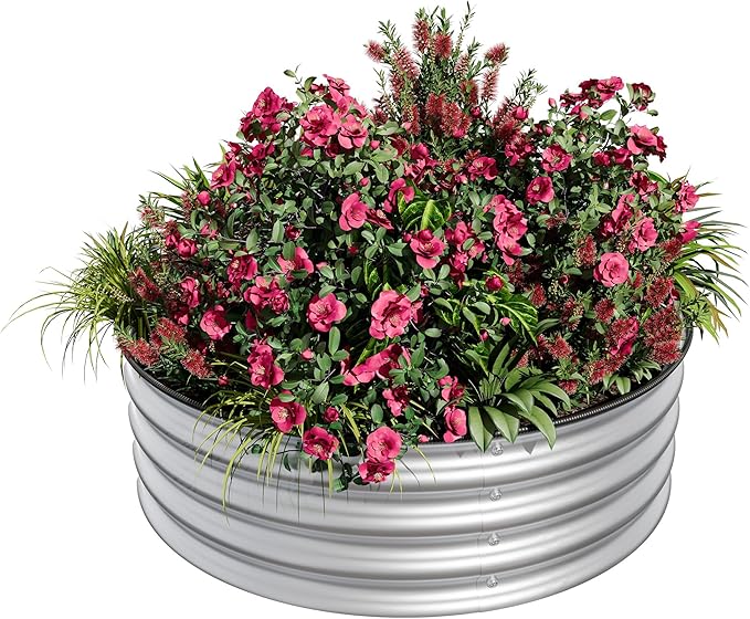2 x 1FT Round Galvanized Raised Garden Bed – Metal Planter Box Kit with Rust &amp Corrosion Protection Safe Rubber Edge Open Bottom Design – Easy Assembly for Vegetables Flowers Fruits