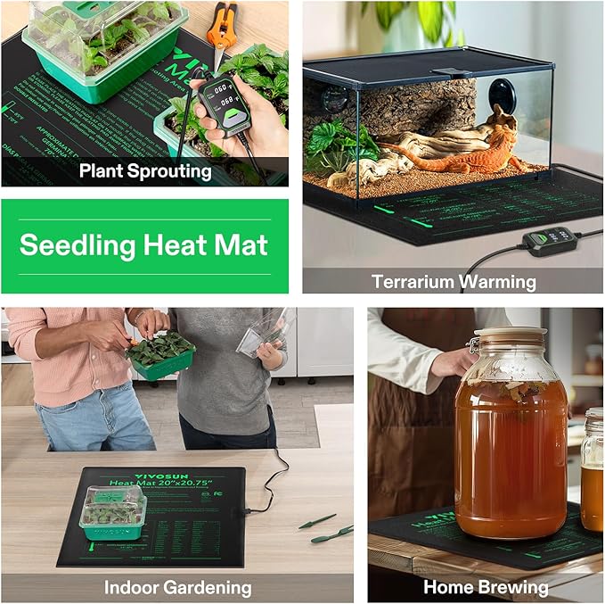 VIVOSUN 20x20.75 Seedling Heat Mat with Built-in Temperature Controller UL &amp MET-Certified Waterproof Plant Heating Pad for Germination Hydroponics Brewing Breeding and Greenhouses (Pack of