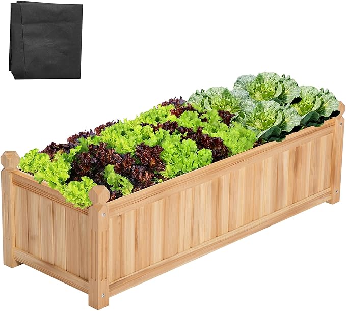 VIVOSUN 3.6 x 1.3Ft Wooden Raised Garden Bed 43.5 x 16 x 14 Inches Outdoor Wood Planter Box with Screwdriver and a Liner for Garden Patio Balcony Backyard and Outdoors