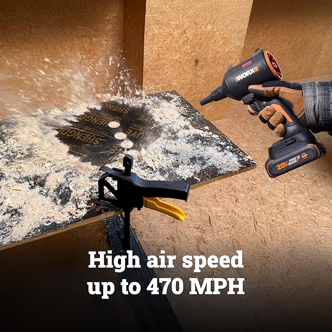 WORX Cordless Blower/Inflator 20V 39 CFM 470 MPH Brushless High Speed Portable Dust Cleaner for Workshop Lawn Yard Home Lightweight Handheld Blower Tool Only PowerShare