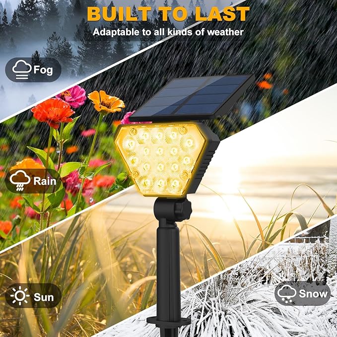 T-SUN Solar Lights Outdoor Waterproof IP65 12 Pack LED Solar Spot Lights Color Changing IP65 Waterproof Smart Auto On/Off for Outside Landscape Garden Yard Lawn Pathway Patio Driveway