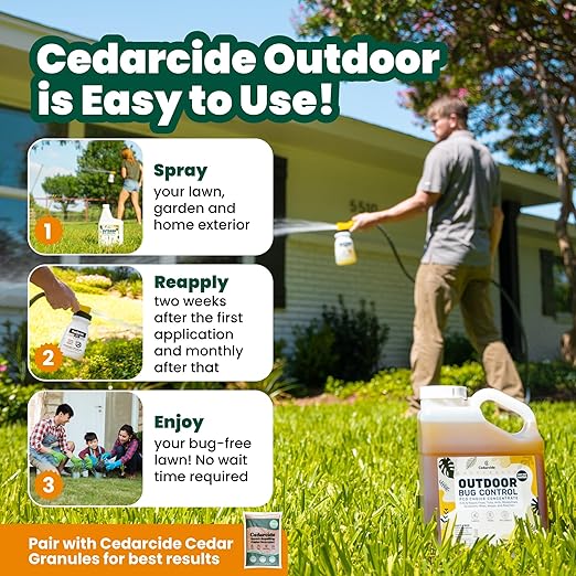Cedarcide Outdoor Bug Control | Kills &amp Repels Mosquitoes Ticks Fleas Mites &amp More with Natural Essential Oils | Family &amp Pet-Safe | PCO Choice | Lemongrass Gallon with Sprayer