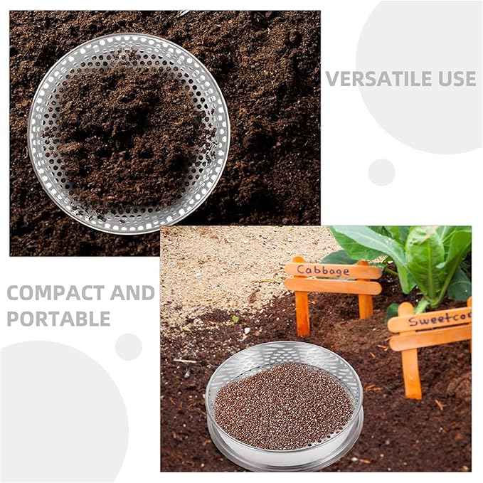Stainless Steel Soil Sieve Garden Sieve Soil Sifter 4mm Mesh Metal Compost for Outdoor Gardening Potting Filter Cultivation Tools Set
