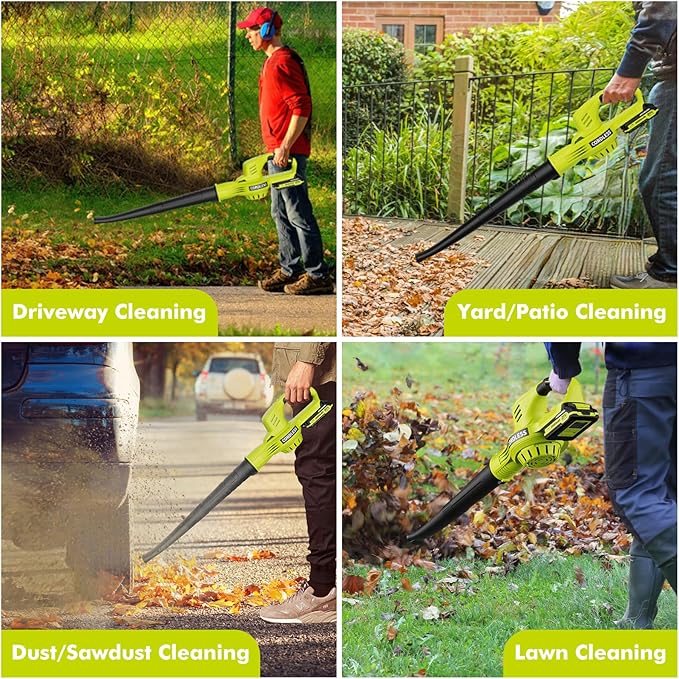 Leaf Blower Cordless - 21V Powerful Electric Leaf Blower with 2 Batteries and Charger 2 Speed Modes 2.0Ah Lightweight Battery Powered Leaf Blowers for Lawn Care Patio Dust Blowing Leaves