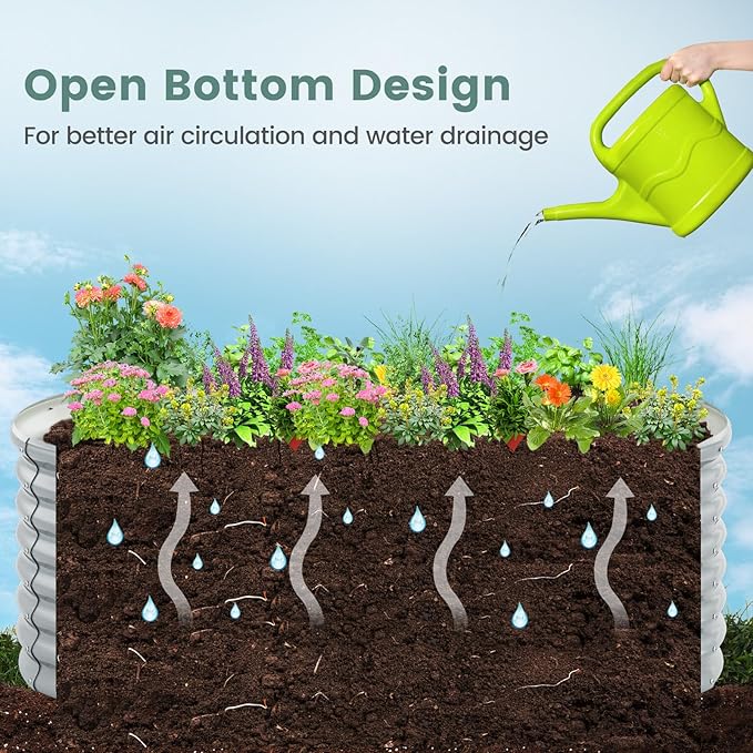 Round Raised Garden Bed Metal Garden Planter with Open Bottom Design Sprayed Plate &amp Safe Round Edge Elevated Garden Planter Box for Vegetables Flowers &amp Herbs (Gray)