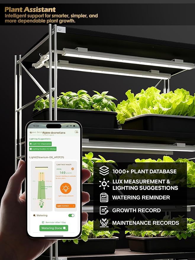 Smart Grow Light for Indoor Plants3500K Full Spectrum LED Plant Light Strips with 3/9/12H Auto TimerStepless DimmingModular DesignPlug and Play (White 6 Pack 48W)