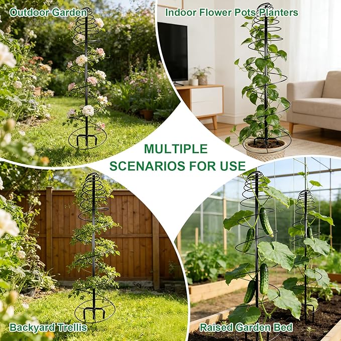 2 Pack Spiral Metal Trellis for Climbing Plants Outdoor 41 Adjustable Plants Trellis Support Metal Garden Trellis with Center Pole and 3 Pronged Climbing Plant Grow Cage Stand for Plants Flowers