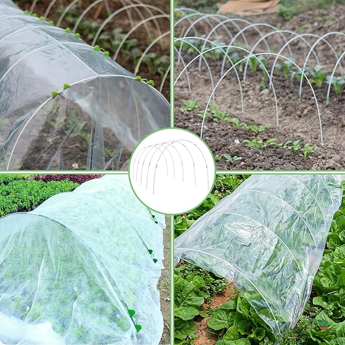72 Pcs Garden Hoops for Raised Beds 12 Sets of 8 Ft Long Greenhouse Hoops Grow Tunnel Rust-Free Fiberglass Support Hoops Frame for Netting DIY Plant Support Garden Stakes for Row Cover