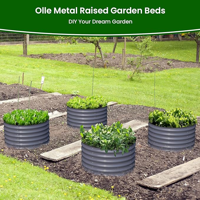 Olle 2 Pack 17 Tall Durable Round Raised Garden Bed Raised Beds for Gardening Vegetable Planter Boxes Outdoor Raised Garden Boxes for Herbs Veggies Flowers Mid-Grey 24 X 17