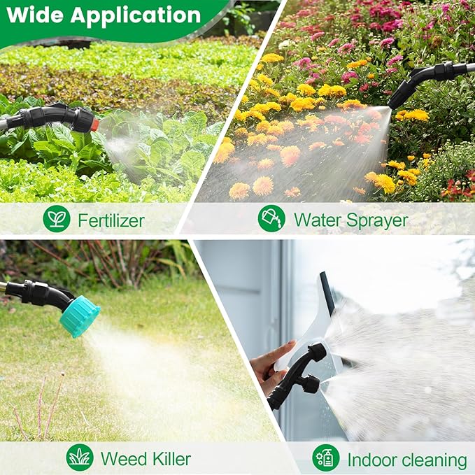 Battery Powered Sprayer 1.35 Gallon 2026 Electric Garden Sprayer with 3 Adjustable Speeds 4 Mist Nozzles Rechargeable Handle Retractable Wand with Adjustable Shoulder Strap for Weed Lawn(Green)