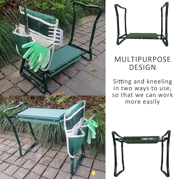 Garden Kneeler and Seat Heavy Duty - Foldable Kneeling Stool with Large Tool Pouch &amp Storage Bag Space-Saving Ideal Gift for Gardeners Seniors &amp Parents