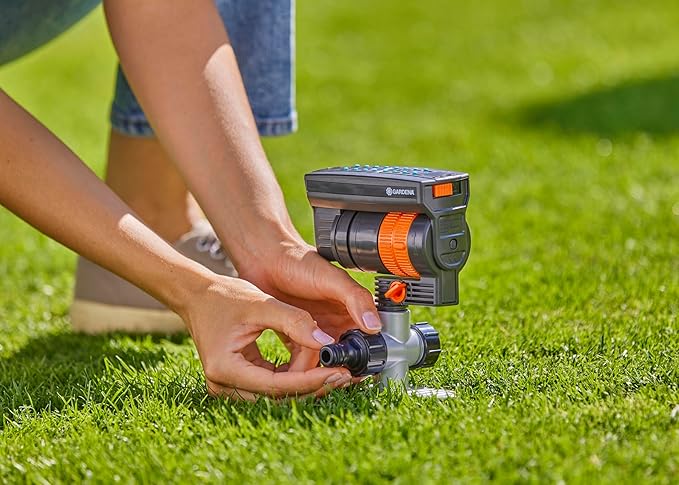 GARDENA 20575 | Up to 2300 sq ft - ZoomMaxx Adjustable Oscillating Sprinkler on Metal Step Spike for Watering Large Area Lawn with US Hose Threads Yard and Garden. Gardena Quick Connects