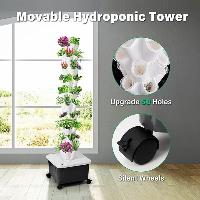 Hydroponic Growing System Tower14 Layered Hydroponic Tower 70 Slots Vegetable Growth PlanterHydroponics Fruit Towers Hydroponics Growing Kit for Flowers Balconies Courtyards Roofs