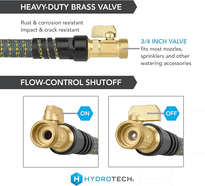 HydroTech 100 ft Expandable Garden Hose with Patented Force Control Technology - 5/8 No-Kink Flexibility Lightweight Hose for Lawn Garden Car Washing Deck and Patio Cleaning