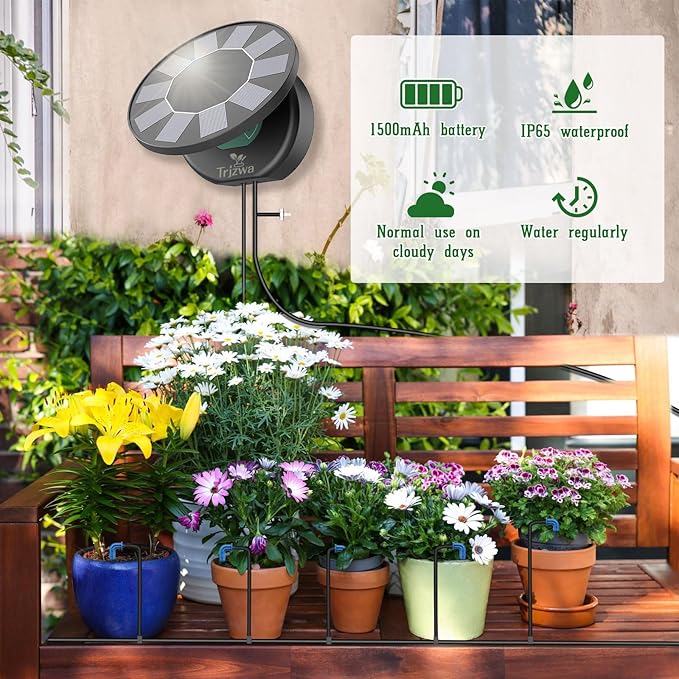 Solar Automatic Drip Irrigation System Kit DIY Irrigation System for Garden Outdoor/Indoor Gardening System Plant Watering System Drip Irrigation System 9 Timing Modes with Anti-Siphon Set