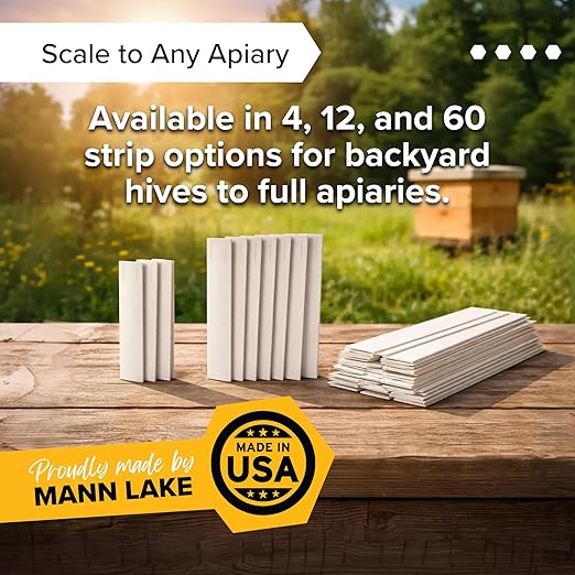 Mann Lake Apivar 2.0 Varroa Mite Treatment Strips Varroa Control for Spring &amp Fall Adaptable Strip Lengths for Multiple Hive Configurations Long Lasting Colony Protection 60 Strips