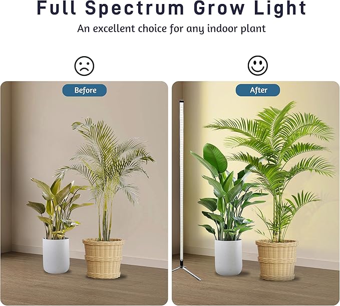 2PCS T8 Standing Grow Light 42W Full Spectrum LED Grow Light for Indoor Plants Plant Lamp with 243 LEDs Wide Illumination Area 4FT Height with On/Off Switch and Tripod Floor Stand