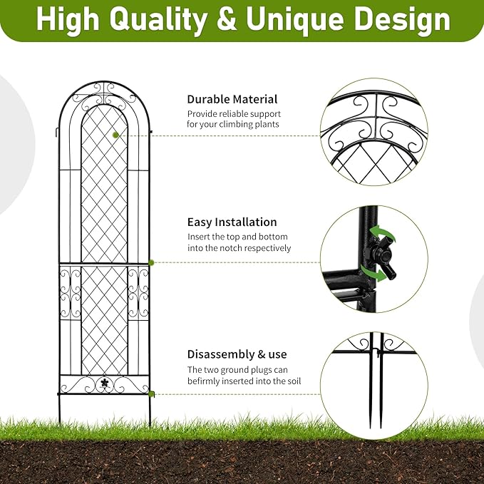 2 Pack 16 x 61 Black Garden Trellis for Climbing Plants Outdoor Iron Roses Trellis Trellises for Outdoor Climbing PlantsOutdoor Plant Trellis Climbing Rose Trellis Iron Trellis Decorative