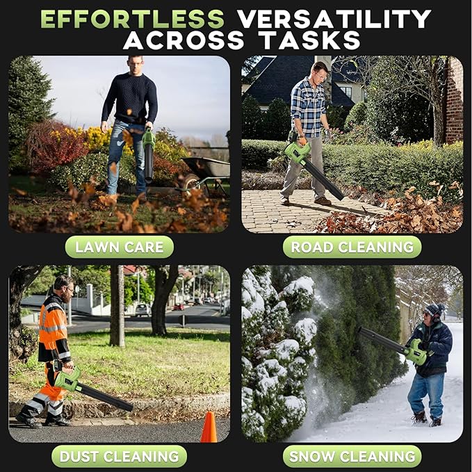 Leaf Blower Cordless - 650 CFM 150 MPH Electric Leaf Blower with 2 x 4.0Ah Batteries &amp Fast Charger 2-Speed Settings Lightweight Battery Leaf Blowers for Lawn Care Patio Dust(Green)