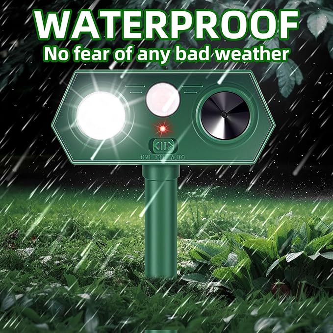 2025 Solar Ultrasonic Racoon Fortress Pro Deer Cat Repellent Devices Animal Repeller Squirrel Rabbit Deterrent Outdoor with Motion Sensor&ampFlash Light to Scare Dog Skunk Out of Garden Yard(2Pack)