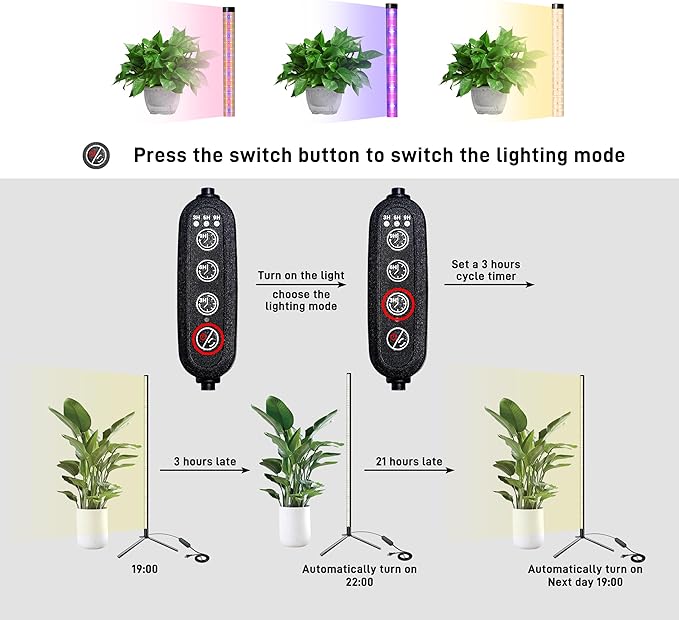 T8 LED Standing Grow Light for Indoor Plants with Timer 42W Full Spectrum Plant Light with 243 LEDs 4FT Height Tripod Stand Wide Coverage Floor Grow Lamp