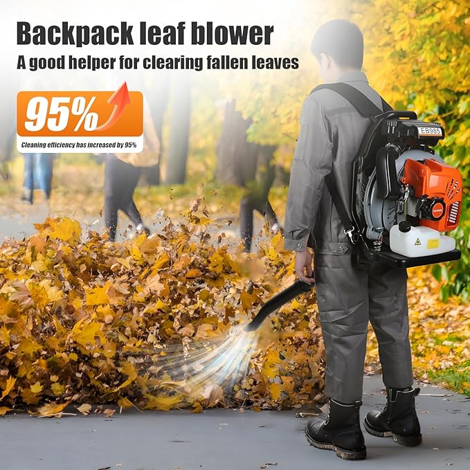 65cc Backpack Leaf Blower - 200MPH Gas Leaf Blower High-Velocity Strong Wind Back Pack Leafs Blowers with 1.7L Tank for Lawn Garden &amp Commercial Use Orange