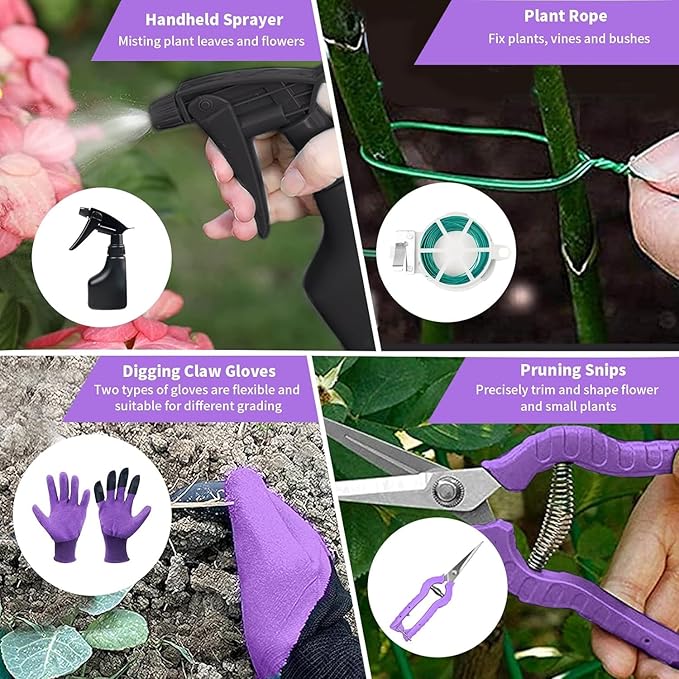 Covacure Gardening Tool Set - 11 Piece Aluminum Alloy Steel Hand Tool Starter Kit with Garden Bag Outdoor Tool Heavy Duty Gardening Work Set Gardening Gifts for Women and Men