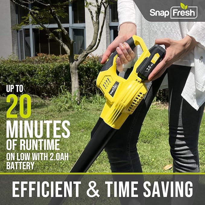 SnapFresh Cordless Leaf Blower with Battery &amp Charger 20V Electric Leaf Blower for Lawn Care Battery Powered Leaf Blowers Lightweight for Patio/Yard/Garden Blowing
