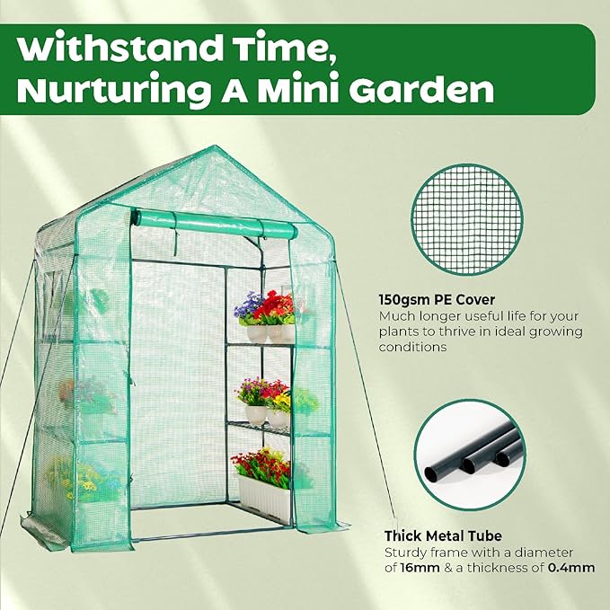 IDZO Walk in Greenhouse Outdoor Greenhouse with Durable PE Cover &amp Sturdy Steel Frame for All Seasons Convenient Rollable Door Anchor &amp Rope Included for More Stable Stand Easy to Install