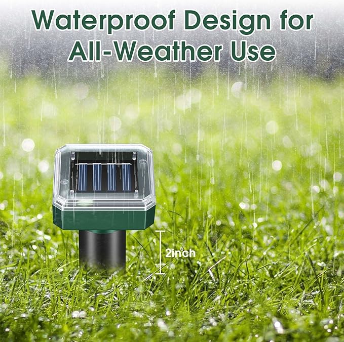 Mole Repellent Solar Powered Ultrasonic Repeller 4-Pack Waterproof Sonic Spikes Gopher Vole Groundhog Snake Chipmunk Mole Deterrent Get Rid of Moles in Your Yard (4)